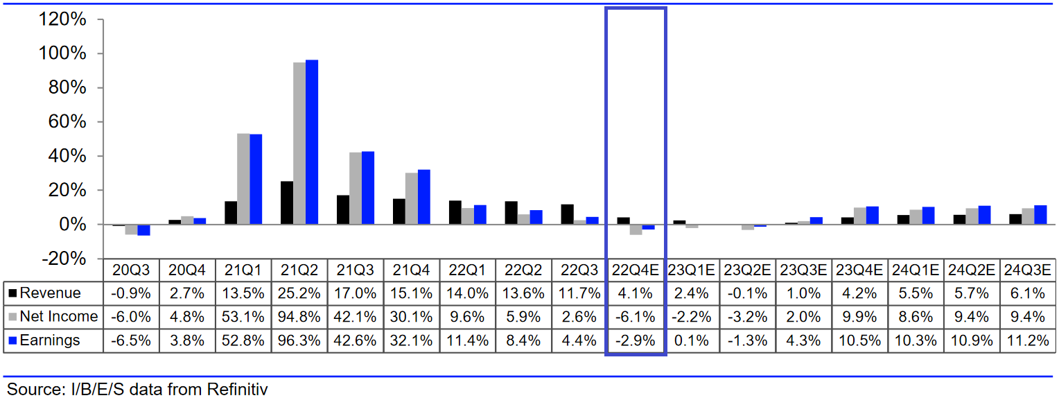 Wachstumsraten der Unternehmen aus dem S&P 500, Stand: 20. Januar 2023